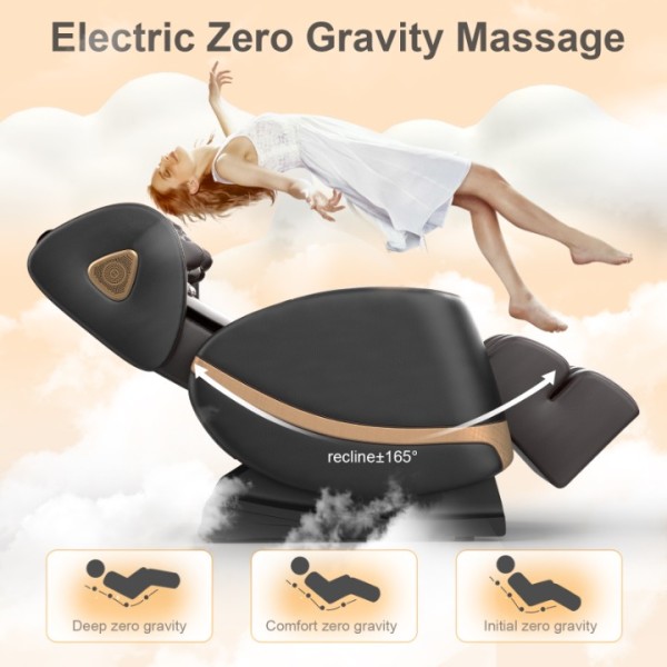 2025 Massage Chair Full Body, Zero Gravity Massage Chair with 10 Fix Rollers, Heating, Foot Massage, Auto Modes, Bluetooth Speaker, Touch Screen Controller (Black&Brown)